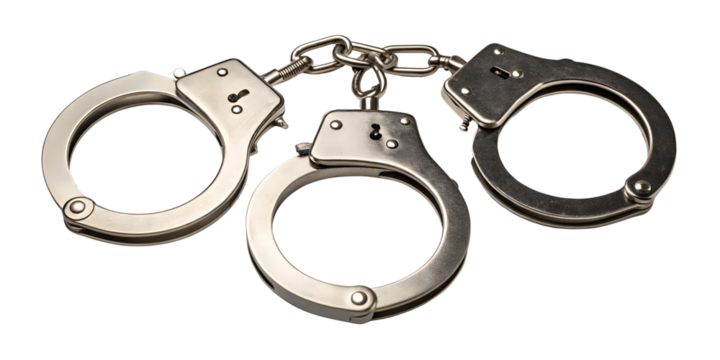 A set of metal handcuffs isolated on transparent background