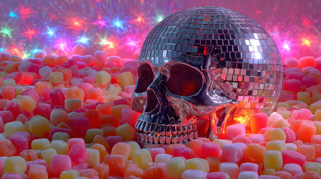a skull disco ball and sweets