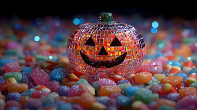 smiling jack-o-lantern discoball