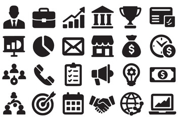 Collection of business and finance icons representing success and growth
