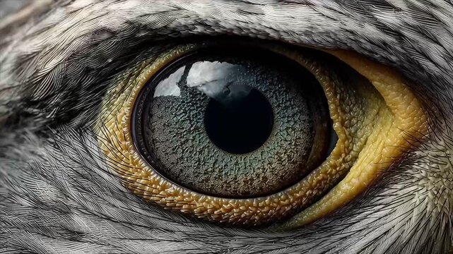 Ultra-detailed extreme close-up of a peregrine falcon's eye, intricate feather texture