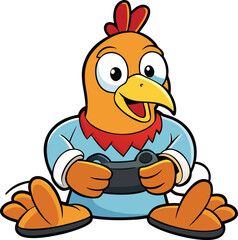 Fototapeta premium Cartoon Chicken Man Playing Video Game
