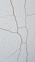 Fototapeta premium White textured wall surface with multiple brown cracks damage and texture detail