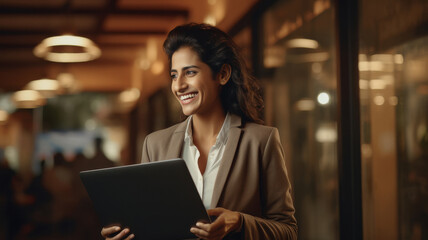 young indian professional woman looking at the laptop