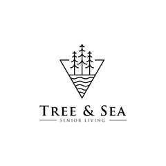 creative logo trees and sea with black and white color