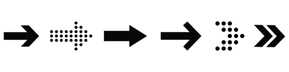 set of different arrows mark. Different cursor arrow direction symbols. Collections arrows pointers. One side arrows, Dotted arrow, Flat style. Arrows vector illustration.