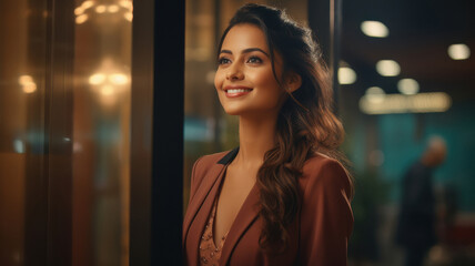 young indian professional women happily looking