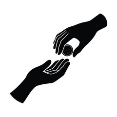 one hand donate a coin and aother hand take the coin