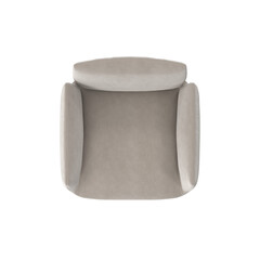 Modern Upholstered Armchair with Wooden Legs and Beige Fabric - Top View Isolated