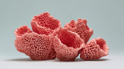 Glossy coral shapes with skin pores, arranged as a minimal art object on neutral background