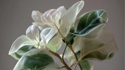 Hybrid plant with translucent leaves and muscle fibers, merging organic and anatomical features