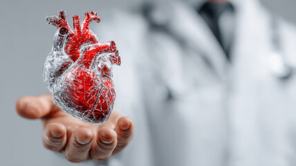 doctor holding a heart model on the white background