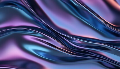 Iridescent holographic background, shiny wavy liquid metal texture, 3D render.