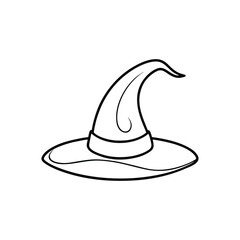 halloween witch hat line art on white background