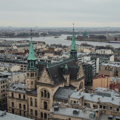 Obraz premium Hamburg Cityscape with Historic Church Spires