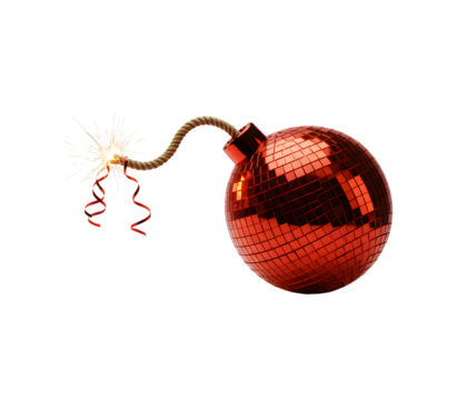 A vibrant pink disco ball transformed into a sparkling fuse bomb—ready to ignite the ultimate party! A surreal mix of glam, danger, and celebration in one explosive concept.