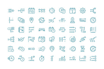 Timeline and Project Management Icons Set in Teal Outline Style