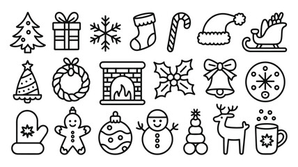 Fototapeta premium Collection of Hand Drawn Black and White Christmas Icons Festive Symbols Winter Holiday
