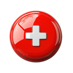 Fototapeta premium Red plus sign icon design on a transparent background Glossy medical symbol healthcare graphic 3D rendering Cross button