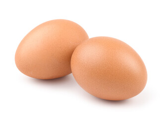 Two fresh hens eggs isolated on white.