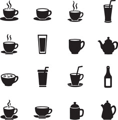 Coffee cup icon set. Cups of coffee tea collection. Hot drink icon. Disposable cup. Cup coffe with steam. Flat style. Vector Illustration.