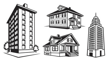 Fototapeta premium Building architecture illustration featuring house apartment skyscraper and residential construction design
