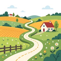Scenic Countryside Road Leading to Cozy Homes