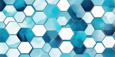 Blue hexagonal honeycomb pattern on a geometric backdrop with a seamless cell texture