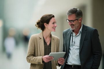 medical representative engaging with client while holding tablet creating professional atmosphere