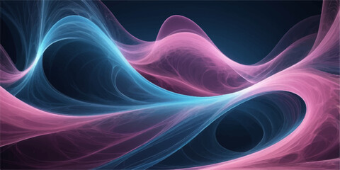 Abstract fractal background featuring a purple and blue digital wave pattern with swirling lines, light, and energy