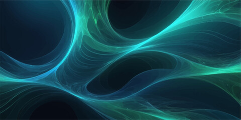 Abstract fractal design of blue light waves on a black background
