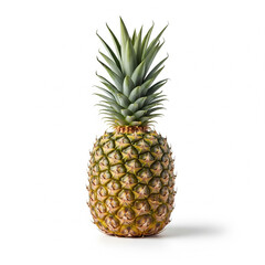 Whole pineapple standing upright on white background