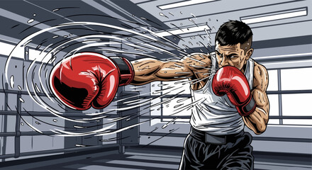 Boxer Delivering a Powerful Punch in the Boxing Ring Intense Action and Determination