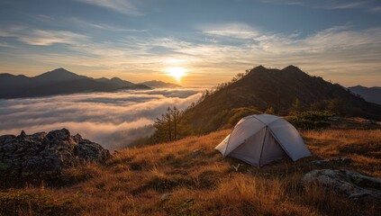 Sunrise over mountaintop campsite