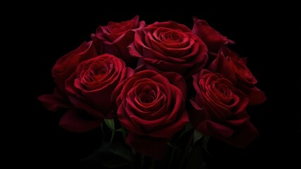 Naklejka premium Dark red roses bouquet on black background