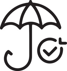 Black outline umbrella with check mark icon symbol