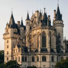 Fototapeta premium Majestic fairytale with ornate towers and detailed stonework.