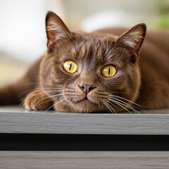Naklejka premium Chocolate Burmese Cat Resting on a Dark Surface