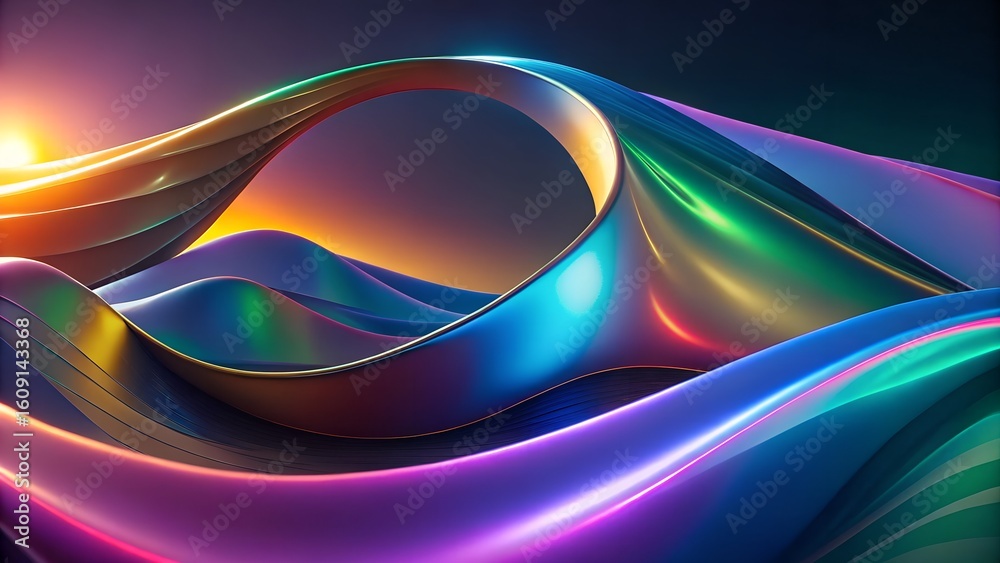Poster futuristic 3d colorful loop with glossy wave structure background