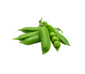 A fresh pile of vibrant green pea pods isolated on a transparent background, perfect for promoting healthy, plant-based ingredients and vegetarian food lifestyle visuals in high resolution.

