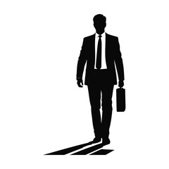 Silhouette of a businessman walking with a briefcase casting a long shadow
