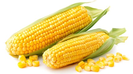 Ripe Yellow Sweet Corn Ears Kernels Isolated White Background