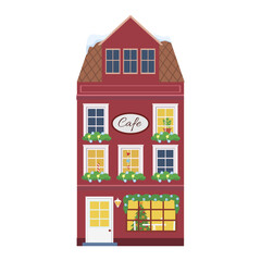 Winter Christmas european house vector flat illustration
