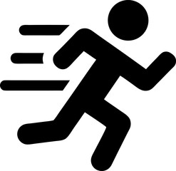 Silhouette of person running with motion lines, fast movement symbol in black vector