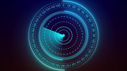 Abstract Digital Hud call Radar screen animation. Radar point to detect enemy position. Glowing cyan color Rader searching animation on dark background.  - Powered by Adobe