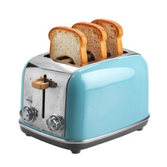 Toasting bread in a vintage-style toaster with a pastel color at a modern kitchen counter setting