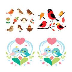 Cute Isolated Bird Illustrations:  Romantic Springtime Design Elements, Perfect for Valentine's Day or Wedding Invitations.