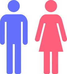 Blue and pink gender icons standing side-by-side, minimalist symbolic human figures