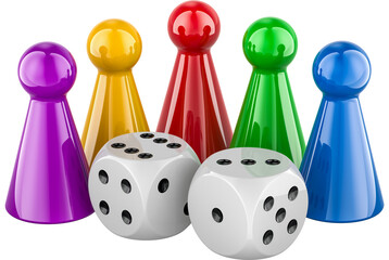 Board game pieces and dice.