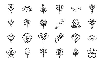 Minimal Botanical Flower Line Art Icons Bundle 24 Hand-Drawn Floral Vector Elements for Natural, Organic, and Feminine Design Projects